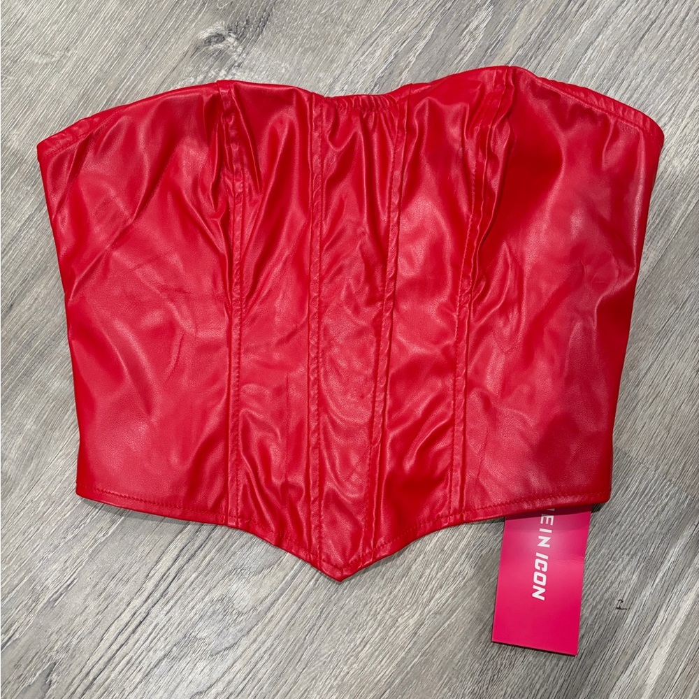 SHEIN Iconic Red Leather Tube Top